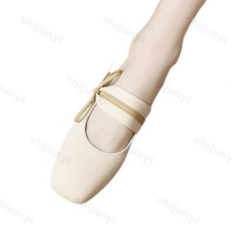 Fashion Women Pumps Mary Jane Flat Women Shoes 2025 Spring PU Leather Square Toe Shallow Bow Non Slip Dress Fashion Elegant Single Shoes