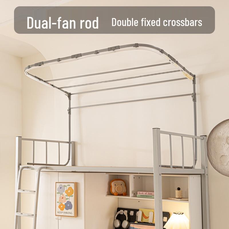 Painted U-Shaped Double-Slide Track Bed Curtain Bracket, Retractable Bunk Bed Light Blocker for Dorms