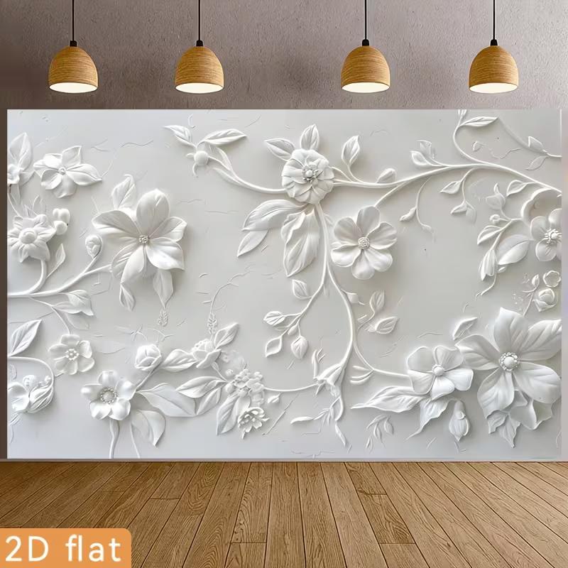 

2D White Embossed Floral Backdrop for Wedding Birthday Party Photo Booth Background 47.2x31.5inch/120*80cm
