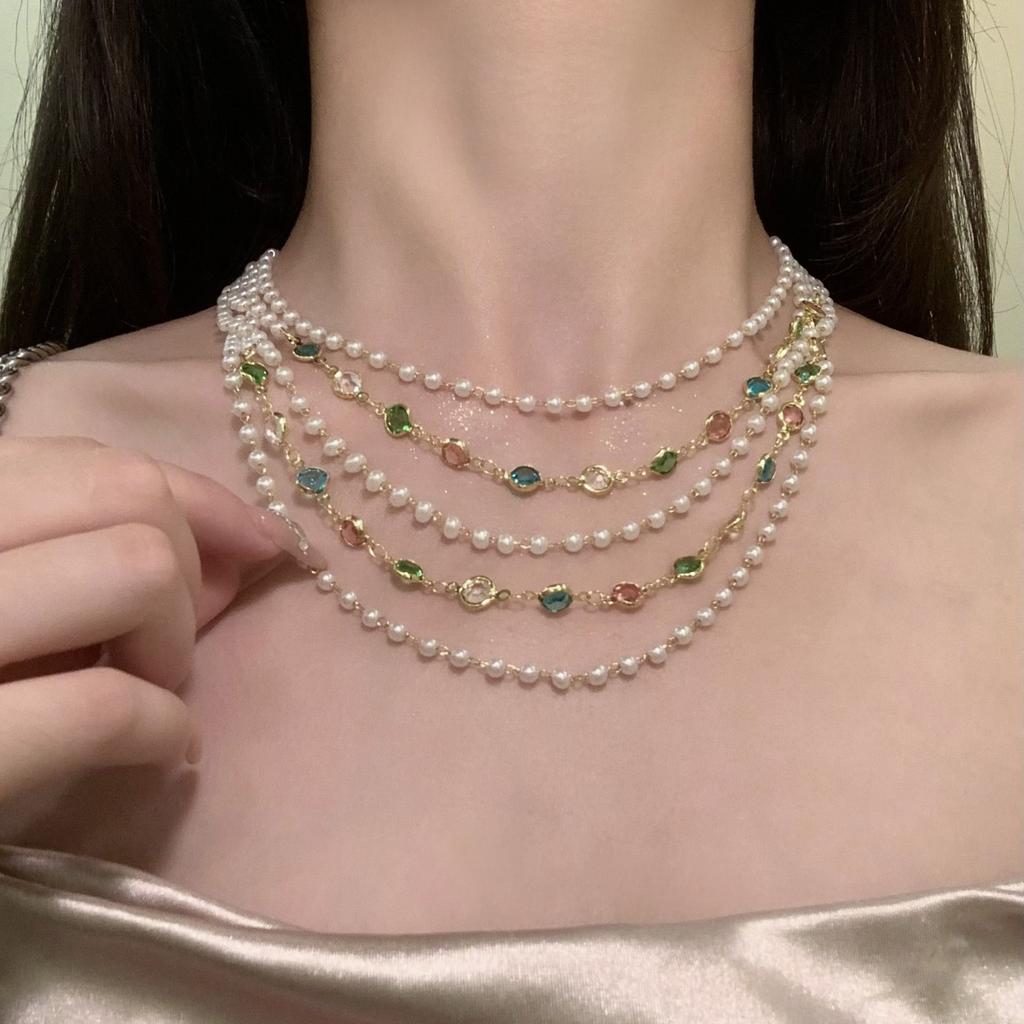 Heavy Industry Temperament Court Style Pearl Flash Diamond Necklace Niche Design Temperament Personality Versatile Necklace