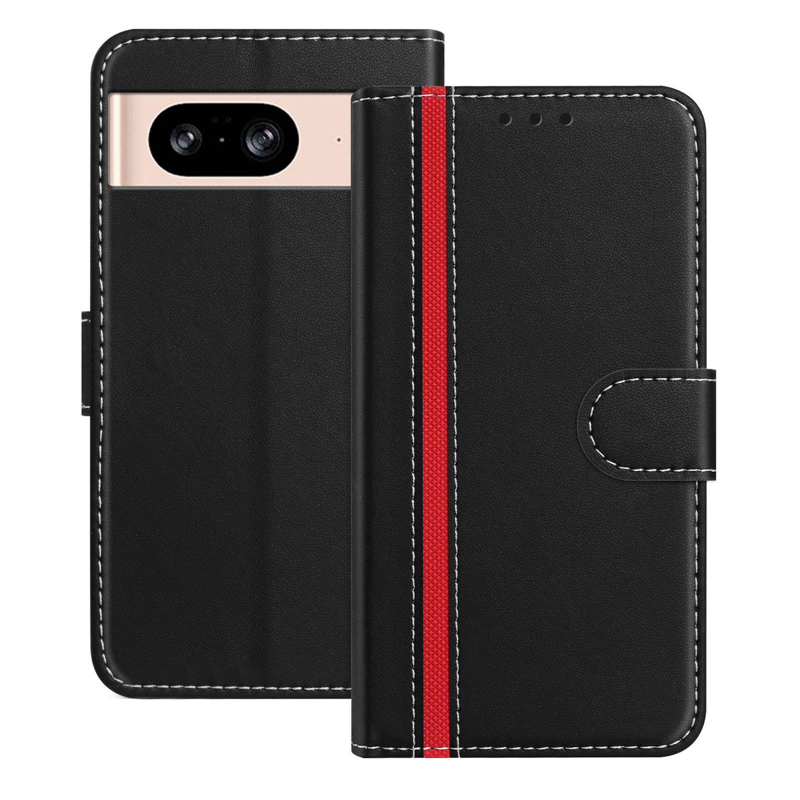 

For Google Pixel 8 Phone Cases Wallet Stand Color Splicing Leather Cover with Magnetic Clasp Black