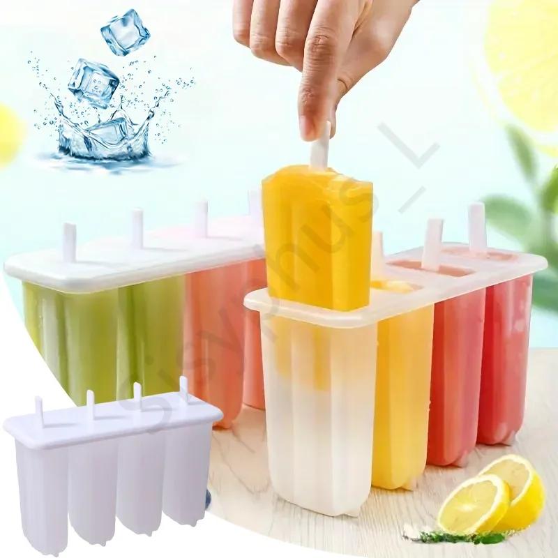 4-Link Old Popsicle Mold With Lid Reusable Children's Creative Popsicle Mold Homemade Mung Bean Popsicle Ice Cream Frozen Molds