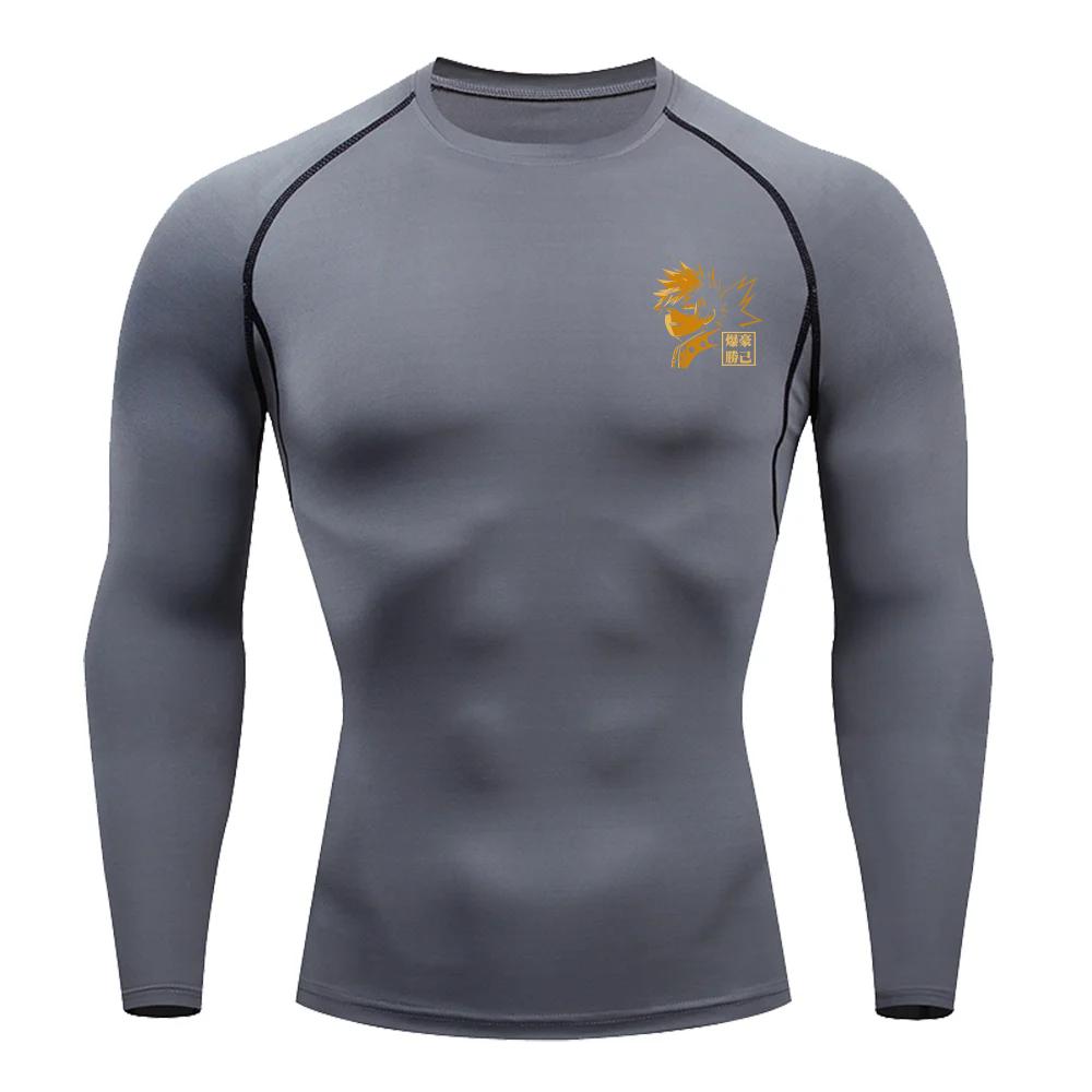 Men Compression Shirt for Workout Quick Dry Katsuki Bakugo Print Top Breathable Sweat Absorbing Fitness T-Shirt Sweat-Resistant