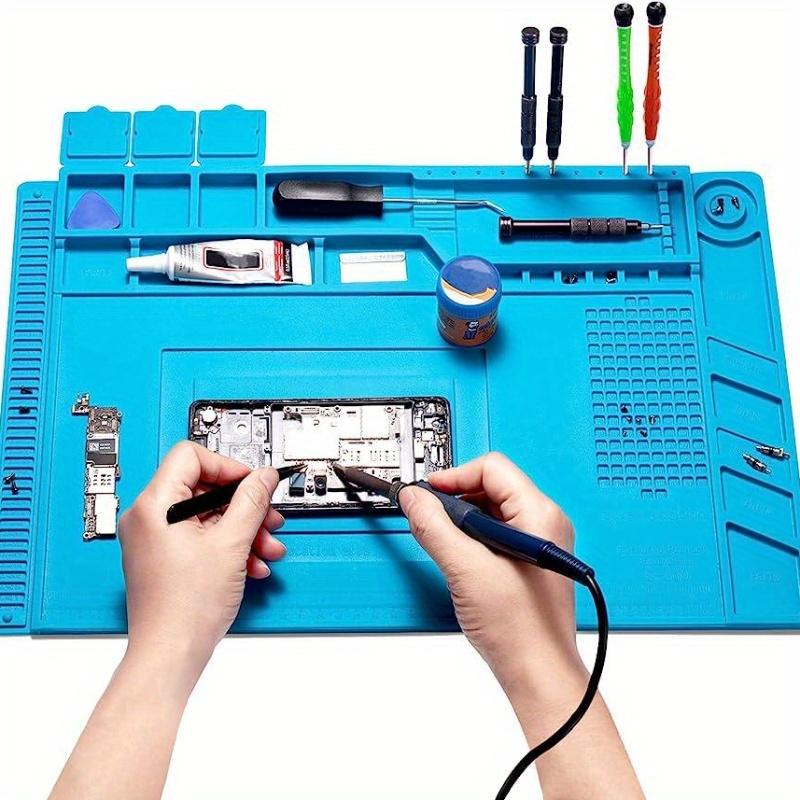 Värmebeständig silikonlödmatta, elektronisk reparationsarbetsstation med magnetisk sektion - Halkfri, antistatisk matta för mobiltelefon