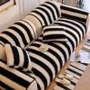 Classic Solid Color Winter Lamb Wool Sofa Towel Thicken Stripe Plush Soft Sofa Covers for Living Room Non-slip Couch Cover Decor