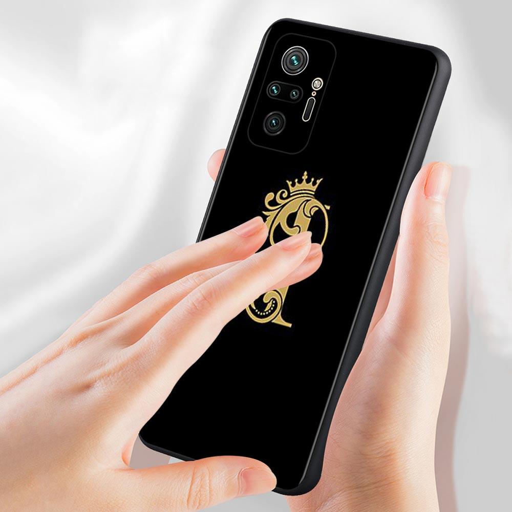 Shell For Xiaomi Redmi Note 11 10 9 8 7 Pro Max 9T 8T 9S Case for Redmi 10 9 8 9C 9A 8A 7A Luxury Golden yellow Crown Letter A-Z