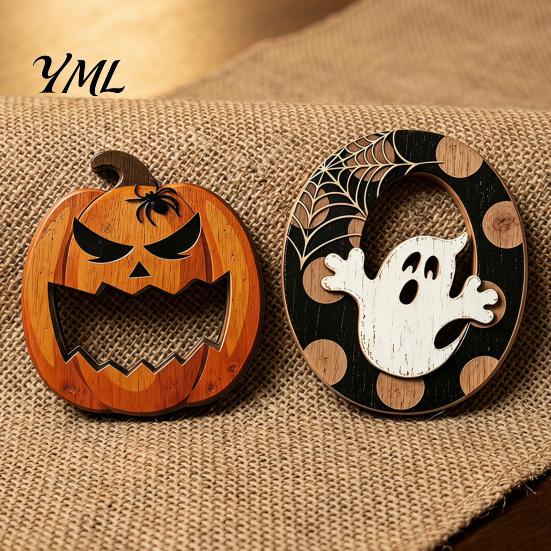 Ghost Letter Sign for Home Halloween Wooden Ornament, Retro Solid Ghost/Letter/Pumpkin Sign, Tabletop Handmade Fall Centerpiece Decoration Dining