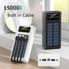 Solarladegerät 15000 MAh, integriertes tragbares Kabelladegerät mit Digitalanzeige