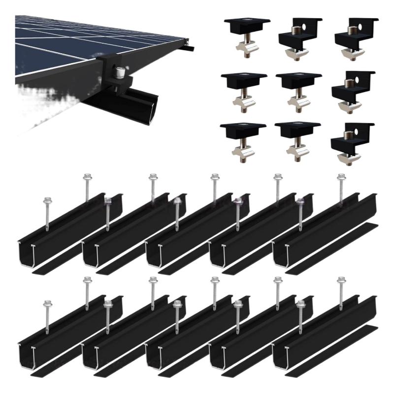 Solar Panel Mounting Brackets Set 4/6/10Pcs Mid End Clamps Rails Included Easy Install for Off Grid Solar System