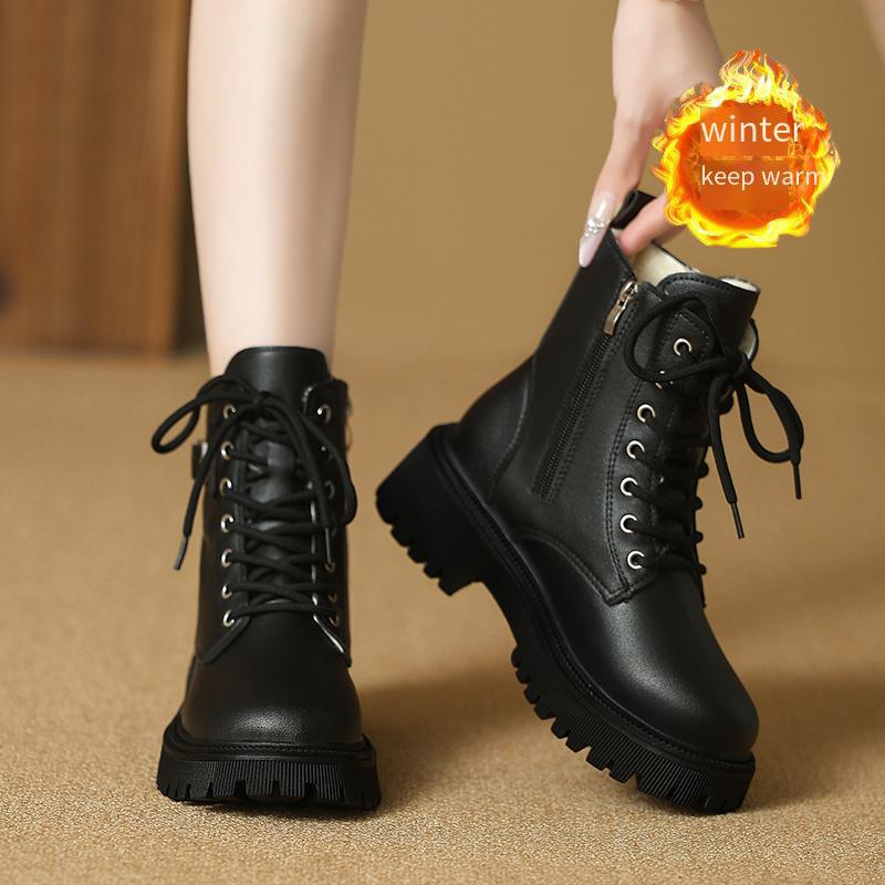 Women’s Winter Boots Fashion Short Boots Girl Black Warm Ankle Boots with Fur Plus Size for Lady