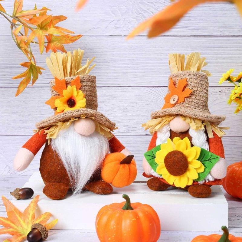 Fall Decoration Harvest Thanksgiving Decorations Gnomes Plush Elf Dwarf Doll Figurine with Pumpkins Autumn Maples
