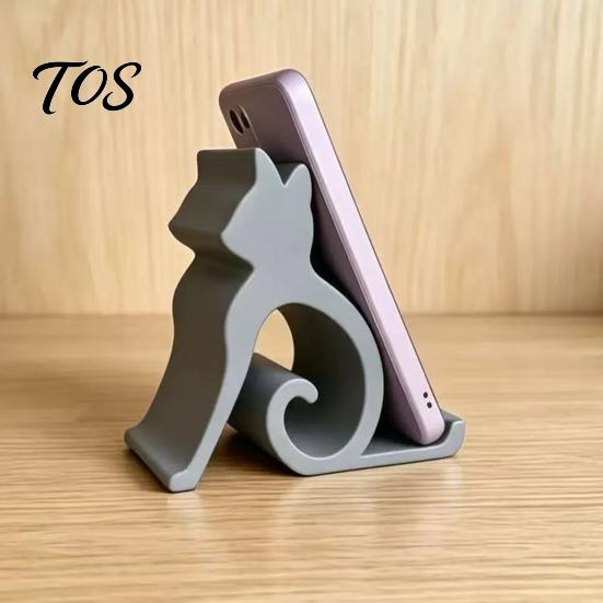 Minimalist Phone Holder Cute Cat Stand, Curled Tail Kitty Desk for Cell Black Dock Tablet, 3D Printed Universal Stand Office Bedroom, Gift Lovers