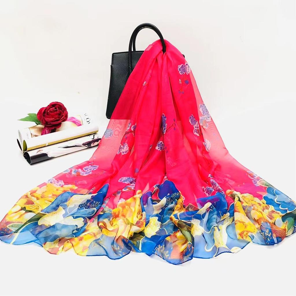130x200cm Silk Scarf Folral Women Summer Hijab Luxury Print Sunscreen Bandana Foulard Pashmina Scarves Echarpe Shawl Large Wrap