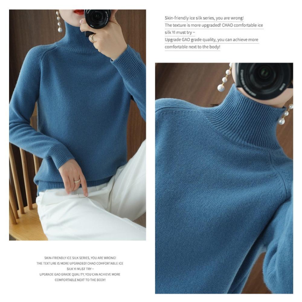Stand Collar Sweater Women Autumn Winter Thick Korean Style Solid Color Pullover Loose Knit Long Sleeve Base Layer