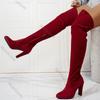 Fashion Autumn Winter New Knee-high Boots Solid Suede Temperament Round Head High-heeled Shoes for Women Sexy Over The Knee Sock Boots