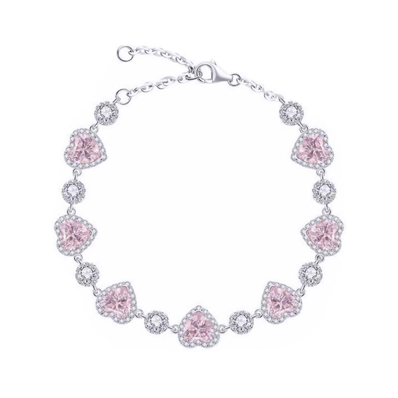 Elegant Heart Shape Zircon Crystal Bracelet Women Lightweight Luxury Minimalist Design Pink White Rhinestone Chain Pink Zircon Bracelet
