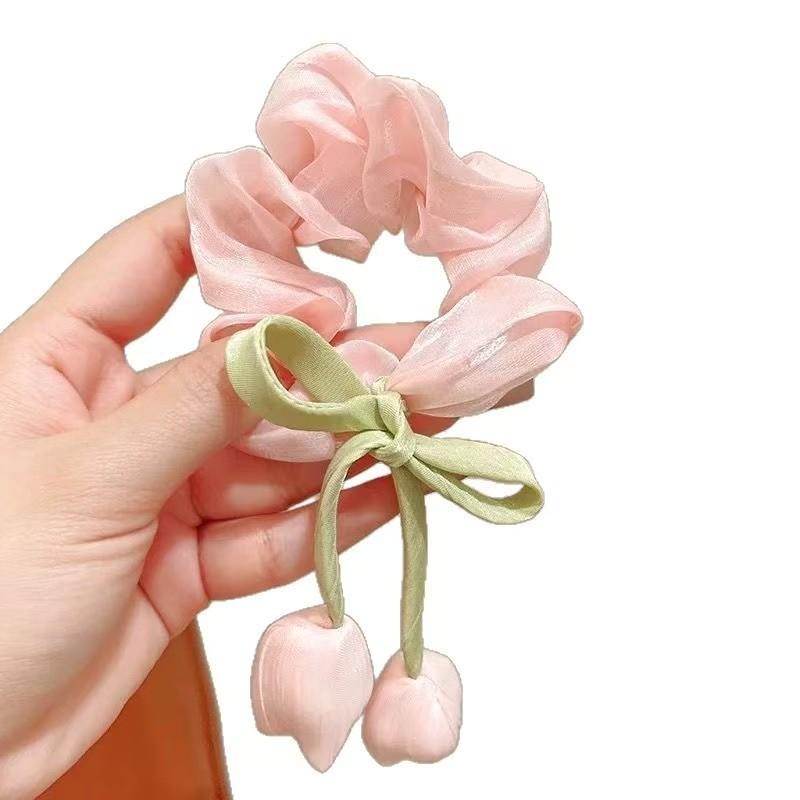 2026 Sweet and Versatile Tulip Flower Scrunchie, High-End Handmade Hair Tie for High Ponytails, 5-Pack