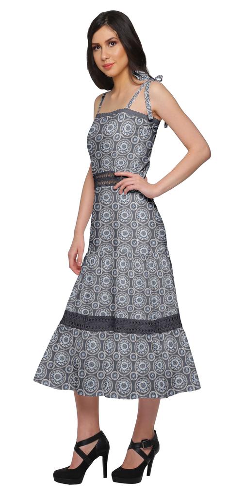 Moomaya Printed Adjustable Shoulder Strap Women Casual Sleeveless Long Dress