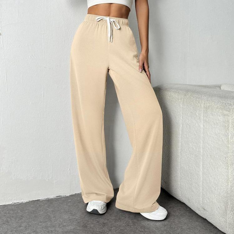 Women's Comfortable Elastic Waist Leisure Sports Wide Leg Loose Straight Pants Trousers