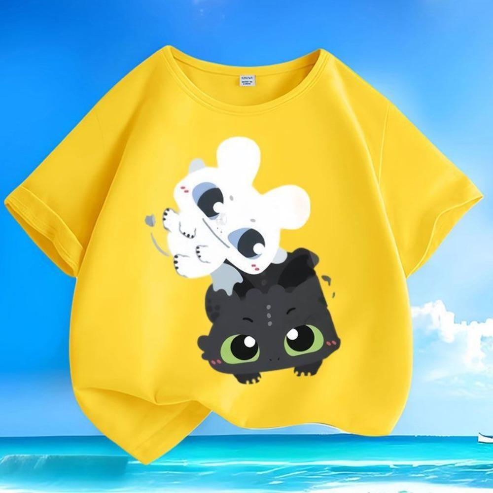 T-shirt Estiva Nuova con Stampa Dragon Trainer per Bambini, Stile Girocollo, Vestibilità Larga, Traspirante