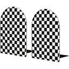 Black Checkered 2 Pack Wood Decorative Bookends 6.7x4.2 In, White Plaid Book Ends for Home Office Library Shelves Decor Room Kitchen Desktop