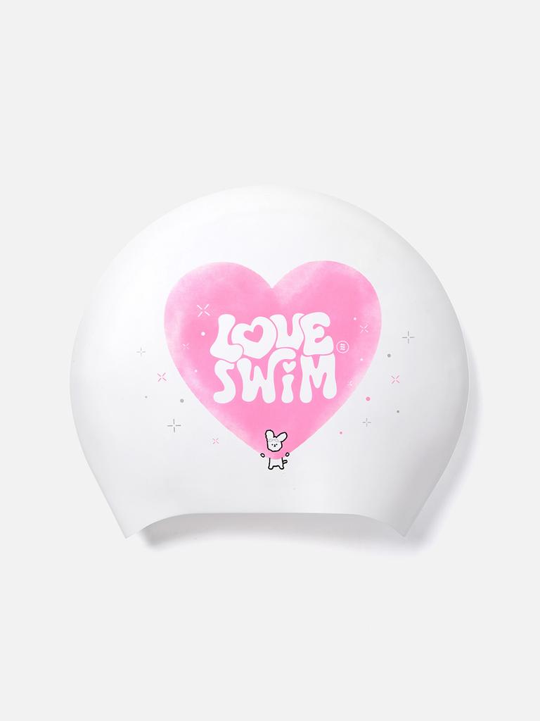 BARREL Big Heart Long Hair Swim Cap White (B6Suasc015Wht)