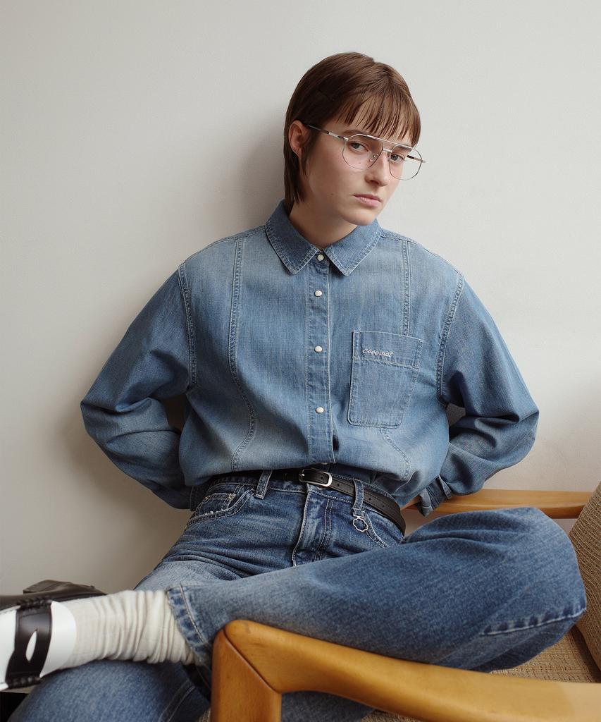 COVERNAT WOMAN Pocket Denim Shirt Blue