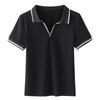 Summer Women's Lapel Collision Colour Slim Thin Casual Cotton Polo Collar Short Sleeve T-shirt