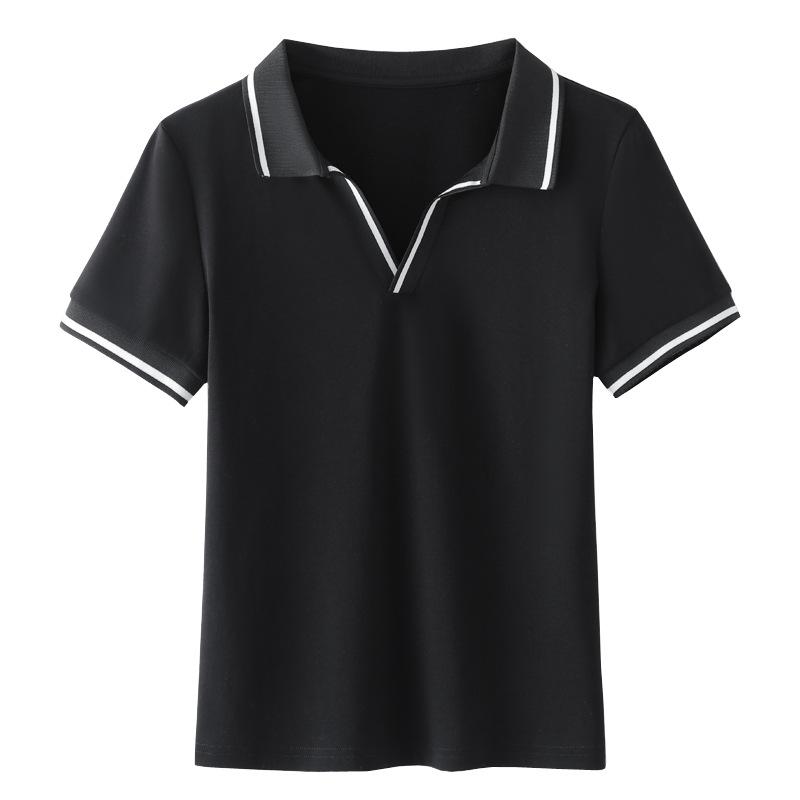 Summer Women's Lapel Collision Colour Slim Thin Casual Cotton Polo Collar Short Sleeve T-shirt