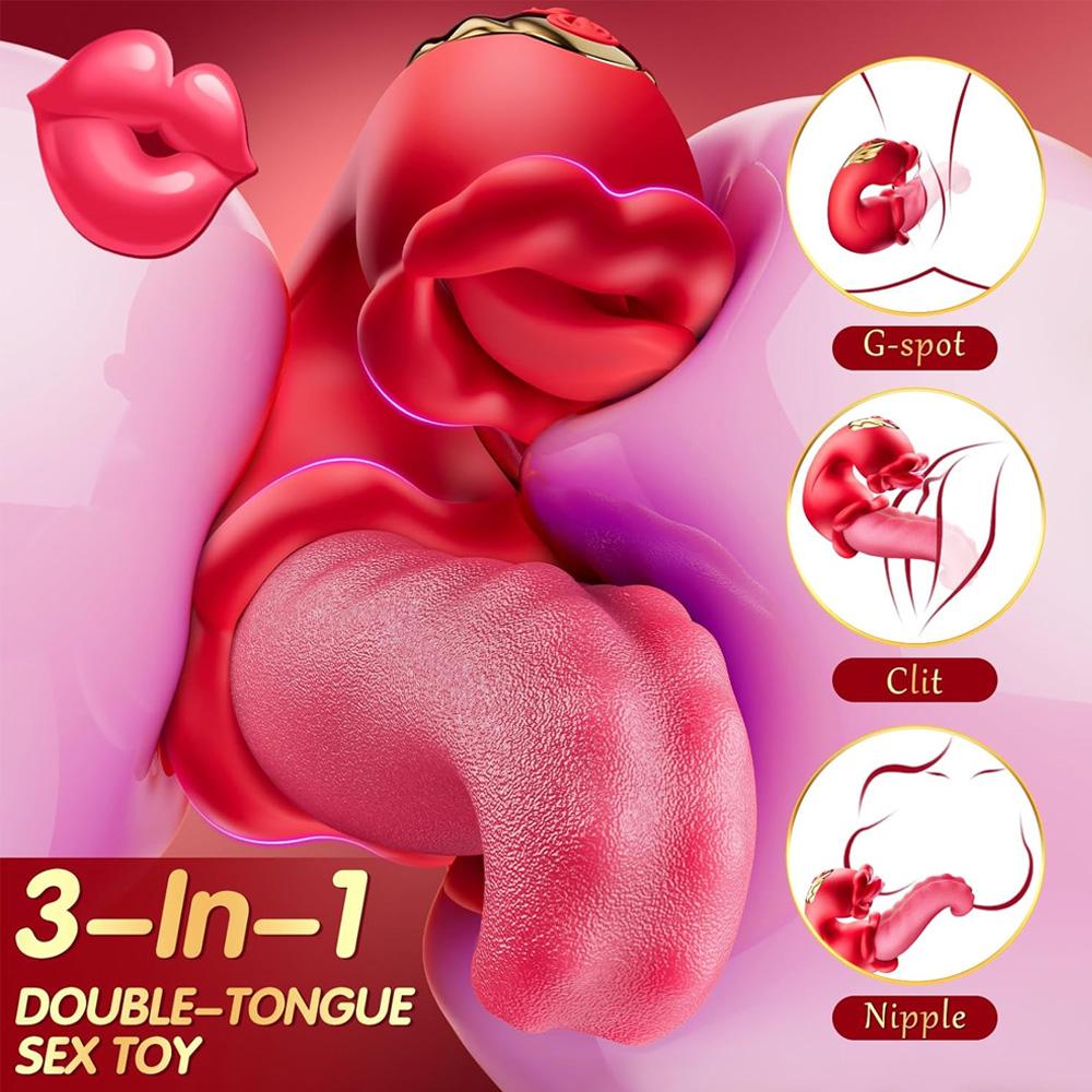 4 In 1 Adult Sex Toys Tongue Push Rose Vibrator Dildo with 10 Clitoral Licking and 10 Vibration Modes Sucking Clitoral Stimulator Female Couples Play
