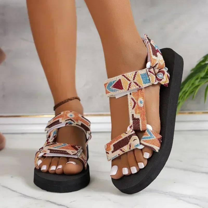 Fashion 2025 Summer New Rome Round Toe Flat Heel Women's Sandals Mixed Colors Light Comfort Outdoor Casual Plus Size Beach Shoes Zapatos