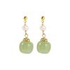Hetian jade pearl high-end earrings Light luxury niche design vintage solid color jewelry earrings