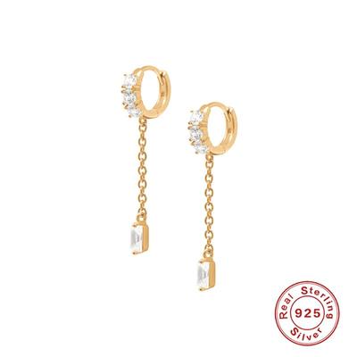 925 Sterling Silver Pendant Earrings Rectangular Zircon Charms Earrings For Women Wedding Jewelry Pendientes Plata 925