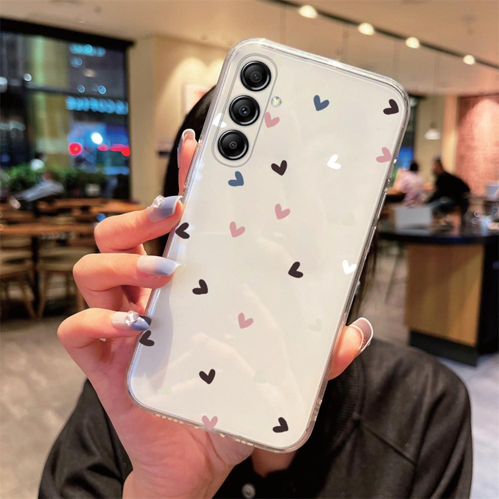 For Samsung Galaxy A54 Heart Love Phone Case A14 A24 A34 A15 A25 A35 A55 A06 Non-Yellowing Transparent Clear Cover Silicone Back