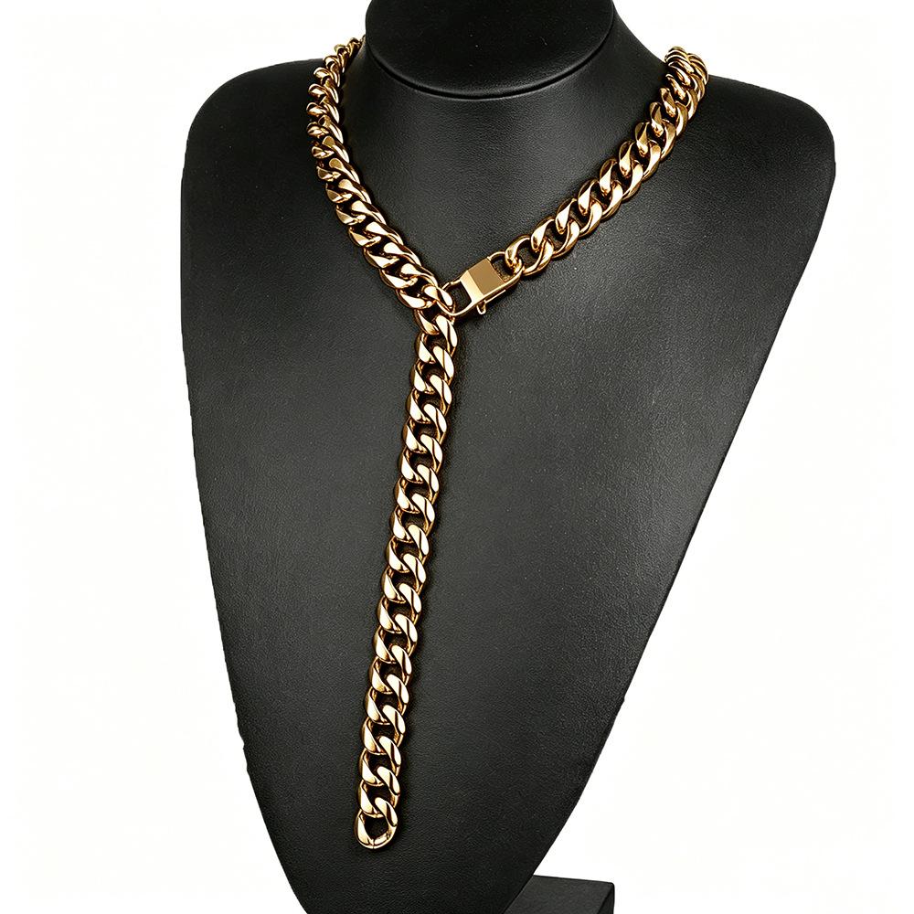 Titanium Steel Gold Cuban Link Necklace & Bracelet Set: No Fading, Stainless Steel, Hip Hop Trendy Accessories.