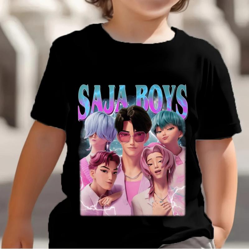 KPop Demon Hunters Saja Boys Kids T-shirts Baby Girl Boy Cartoon Short Sleeve Tops Anime Fans T-shirt Children's Clothing