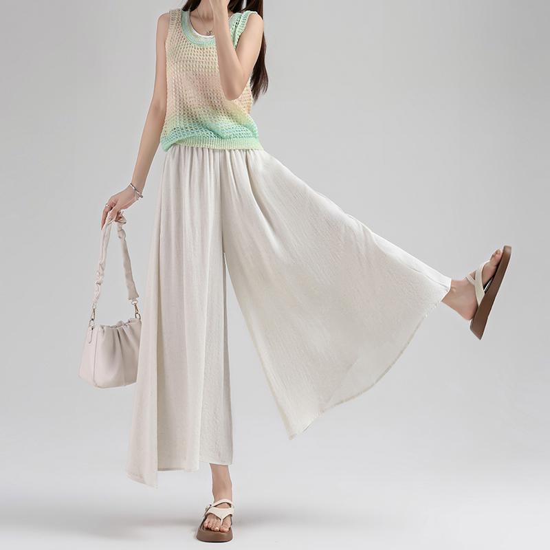 YAMAMOTO Women's Summer High Waist Ice Silk Skirt-Pants, 2026 Petite Loose Wide-Leg Style