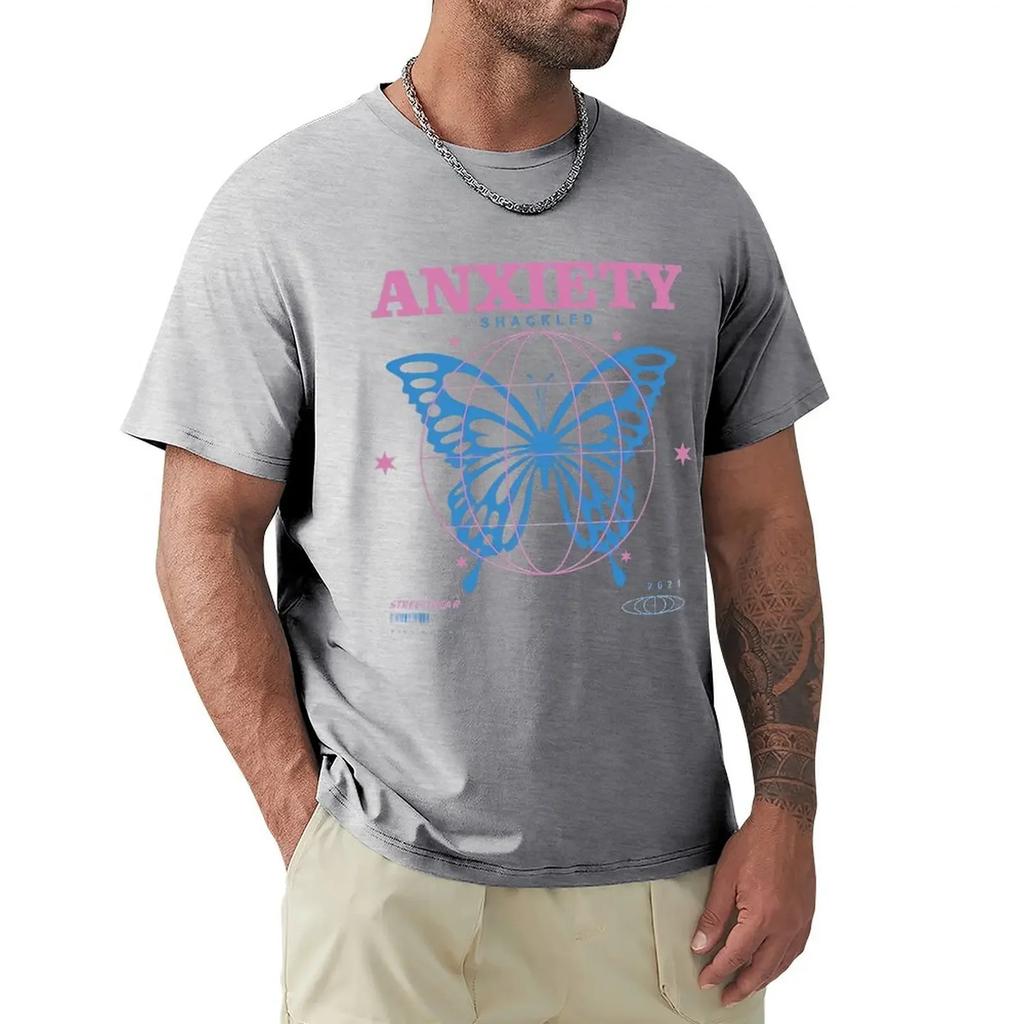 Anxiety, Butterfly Design T Shirt Harajuku Short Sleeve T-shirt 100% Cotton Graphics Tshirt Tops