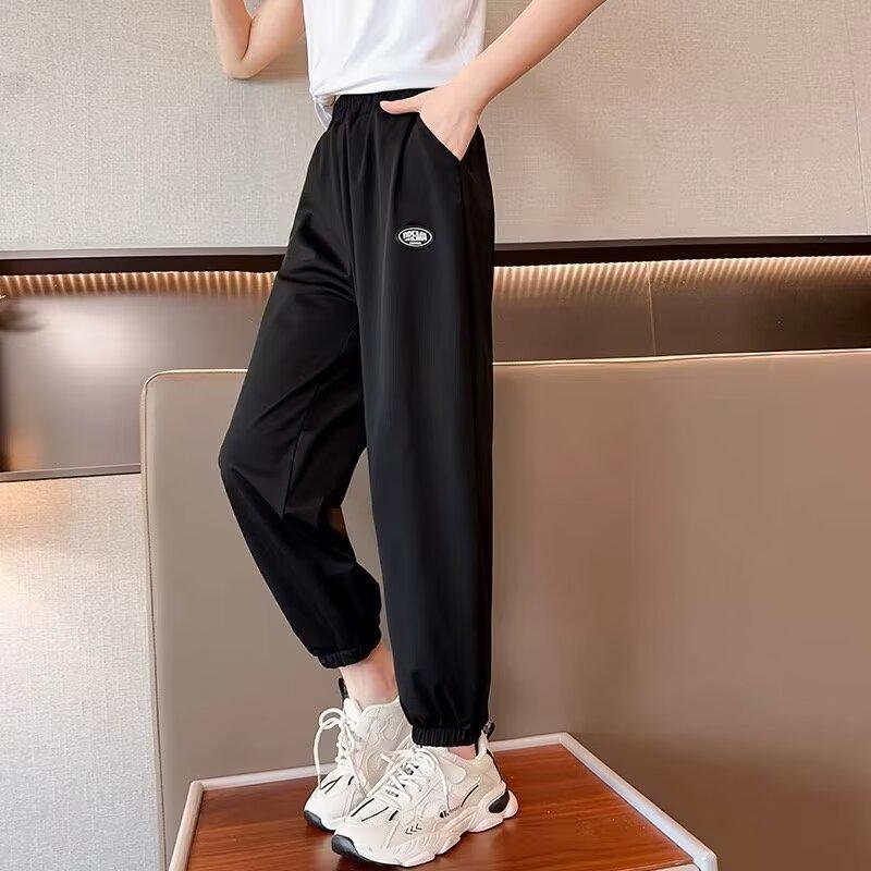 

Брюки для мальчиков весна-лето-осень Брюки для детей и подростков Тонкие детские спортивные прямые брюки Модные брюки с тремя полосками Модные 140 чёрный