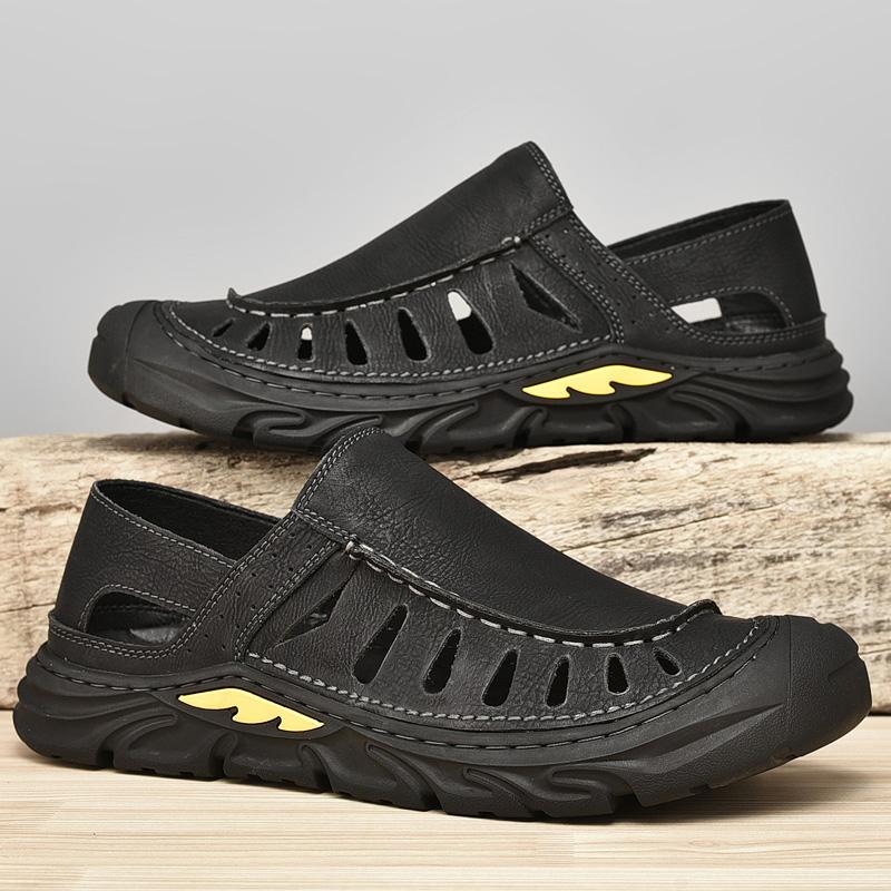 Novos sapatos de praia masculinos retrô, sapatos de caminhada ao ar livre, sapatos casuais da moda masculina, sapatos de verão com sola grossa e oca