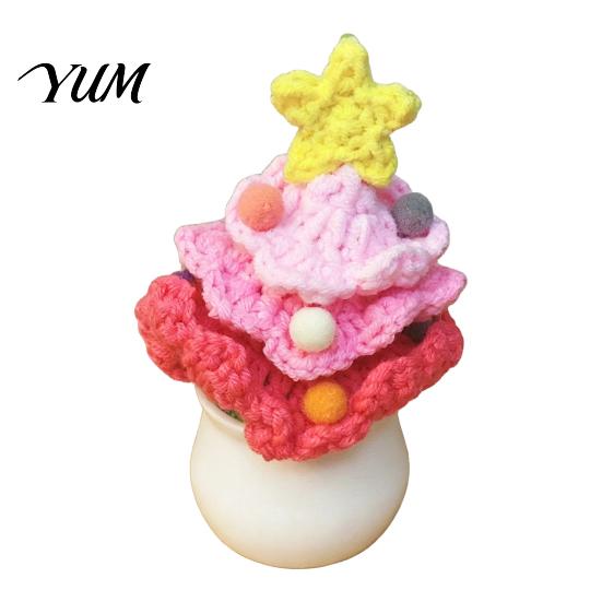 Soft Woolen Potted Plant Figures Hand Crochet Christmas Tree, Creative Knitted Plant, Mini Festive Interior Decorations for Home Cute Desktop