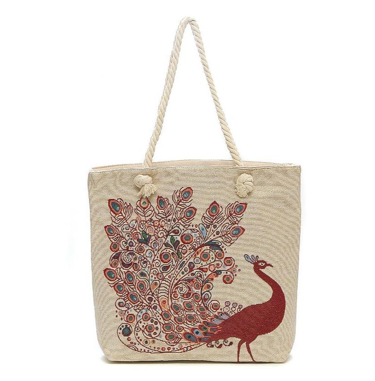 Ethnic style large shoulder bag South East Asia style double-sided embroidery cartoon animal elephant canvas bag female travel bag