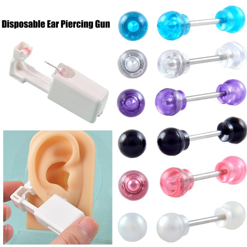 Strumento monouso per piercing all'orecchio in acciaio inossidabile Orecchini Fiore Farfalla Base Sfera con Pietra di Zircone Pistola per Orecchie monouso