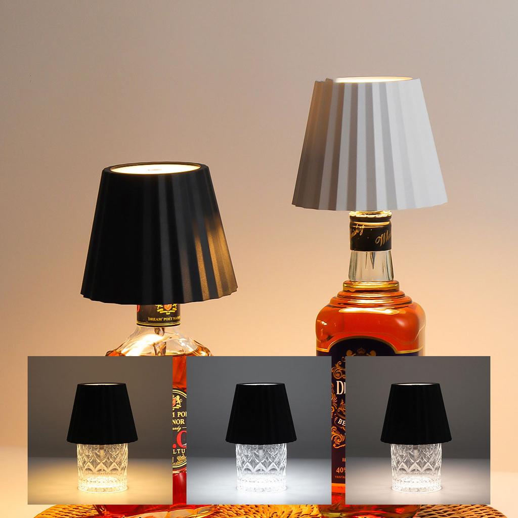 Pleated Lampshade LED Bottle Lamp Mobile Charging Dimmable Bar Restaurant Night Light Bottle Table Lamp Embedded Design