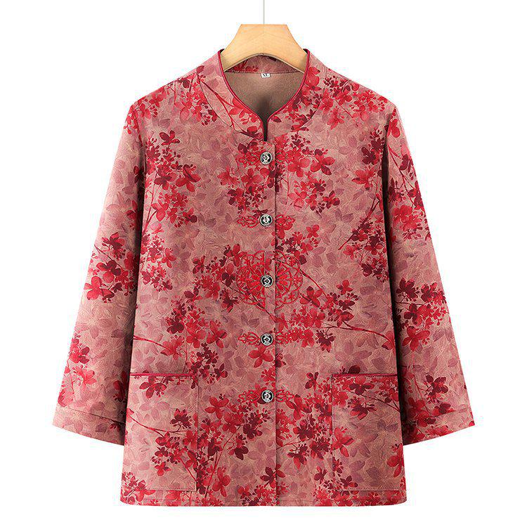 

Elderly Women s Summer & Spring Wear: Shirts & Stand-Collar Tops for Grandmothers & Middle-Aged Women 4XL (recommended 135-150 jin) червоний