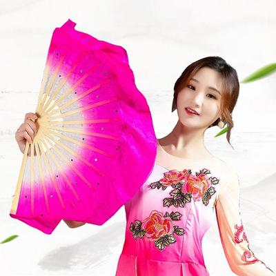 Kid Women Long Imitation Gradient Color Long Silk Fans Silk Fans Rayon Silk Fans Belly Dancing Fan