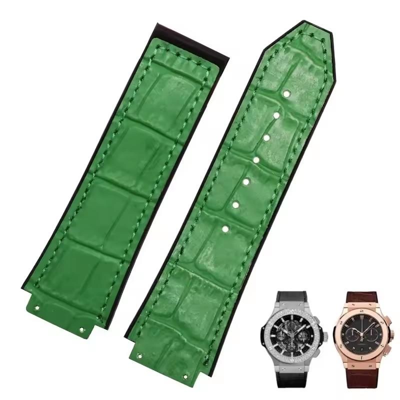 26X19mm Real Cow Leather Rubber Watchband for HUBLOT Classic Fusion Universe Big Bang Series Men belt Watch band butterfly Buckl