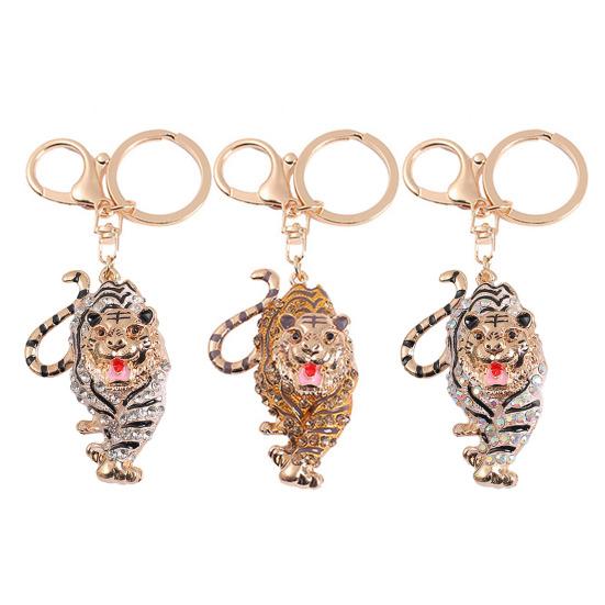 Keychain Pendant Sparkling Rhinestones Tiger Shape Charm Key Chain Strong Lobster Clasp Multi-Functional Key Holder