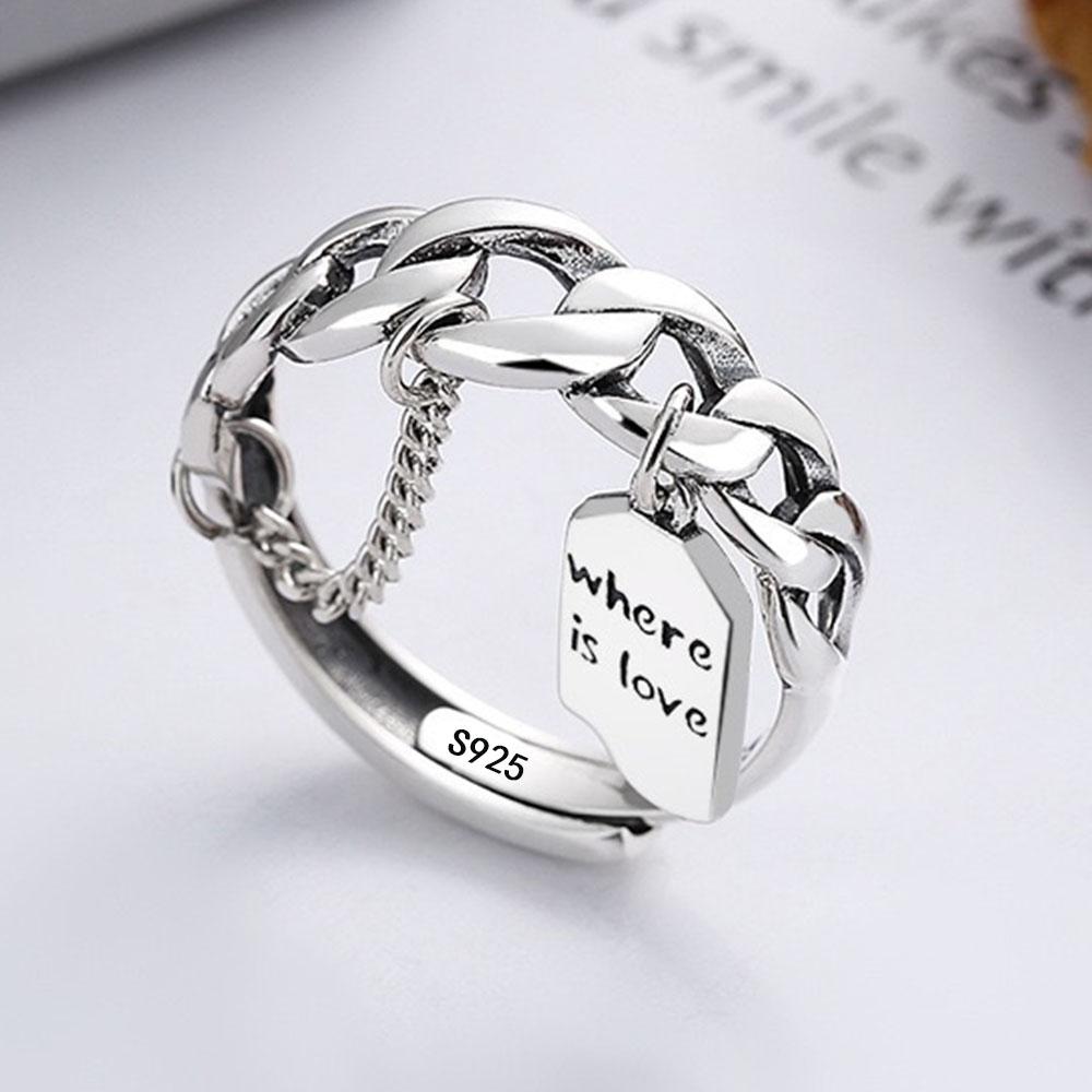 

BF CLUB 925 Sterling Rings for Women Simple Geometric Handmade Irregular Retro Chain Tassel Ring Allergy For Birthday Gift resizable