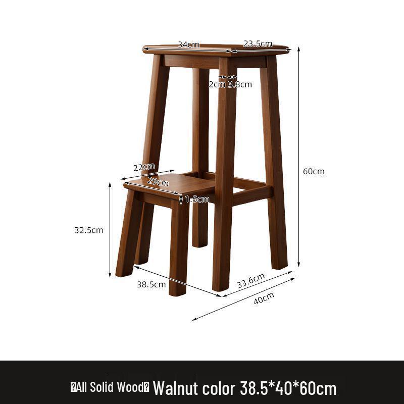 Retro Solid Wood Foldable Step Stool - Multi-functional Indoor Ladder & High Stool